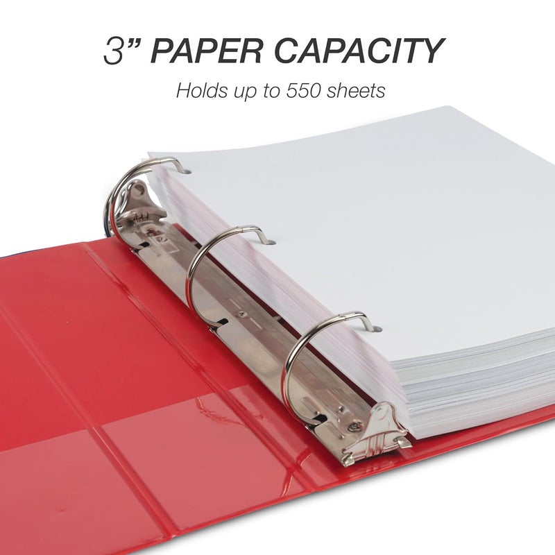 Samsill Durable 3 inch 3 Ring Binder, Made in USA, D Ring Binder, FSC 100% Recycled Chipboard, Red - Image 3